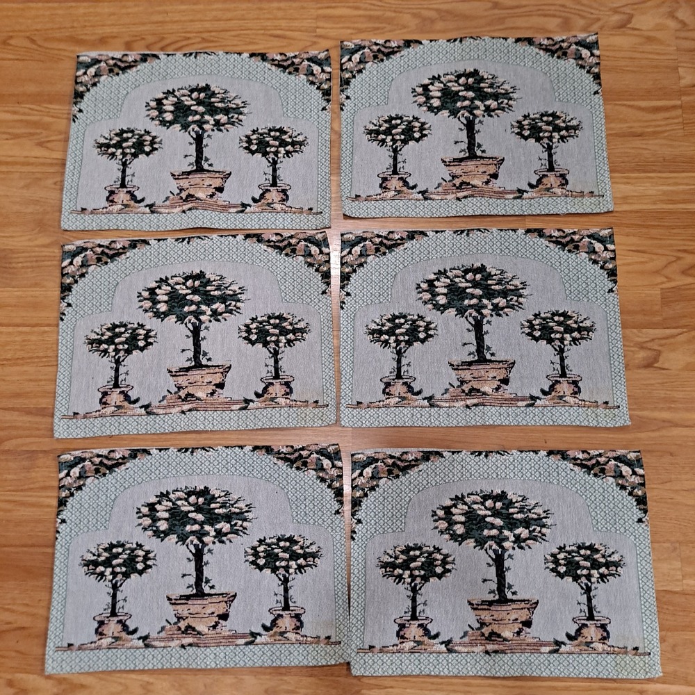 Set Of 6 Woven Tapestry Placemats French Country Topiary 13x18
